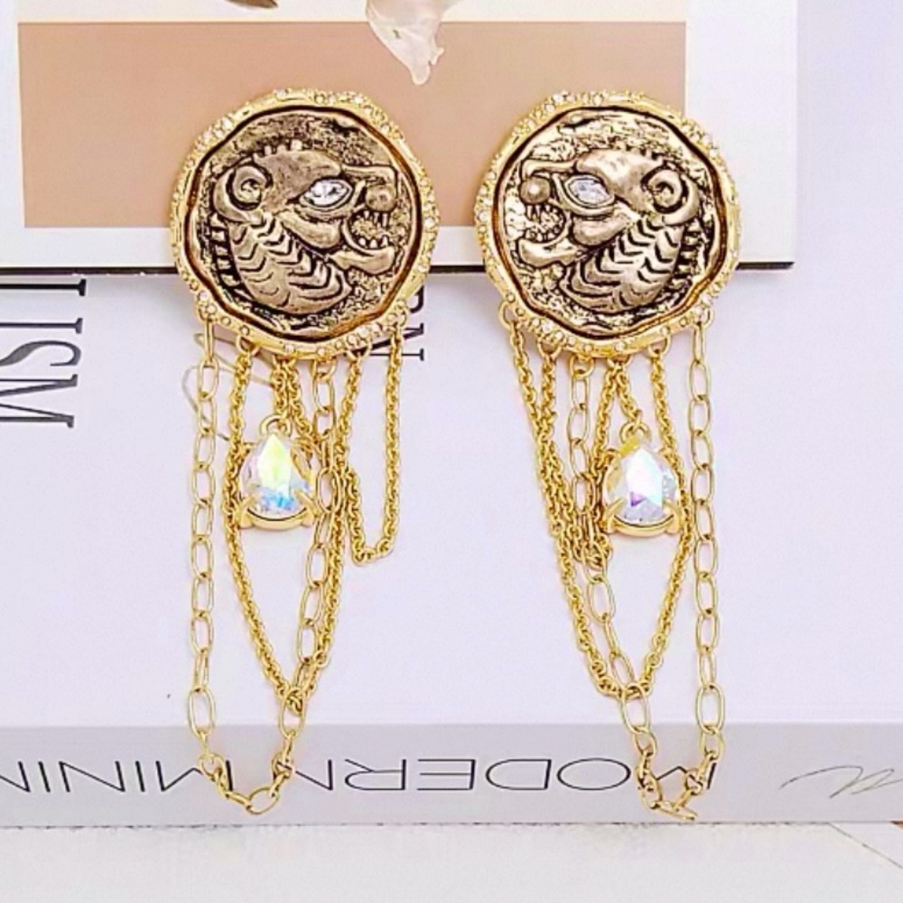 Alexis Bittar Lion Antique Crystal Coin Clip-On Earrings